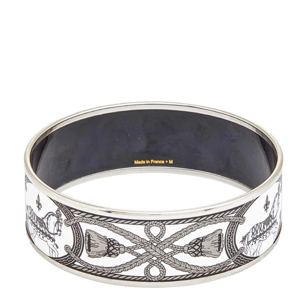 商品[二手商品] Hermes|Hermès White Grand Apparat Enamel Palladium Plated Wide Bangle Bracelet M,价格¥2629,第1张图片