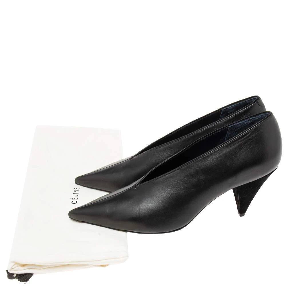 Celine Black Leather V Neck Pointed-Toe Pumps Size 38.5  商品