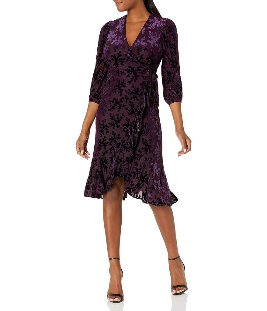商品Calvin Klein|Women's Three Quarter Sleeve Faux Wrap Dress with Ruffle Hem,价格¥627,第1张图片