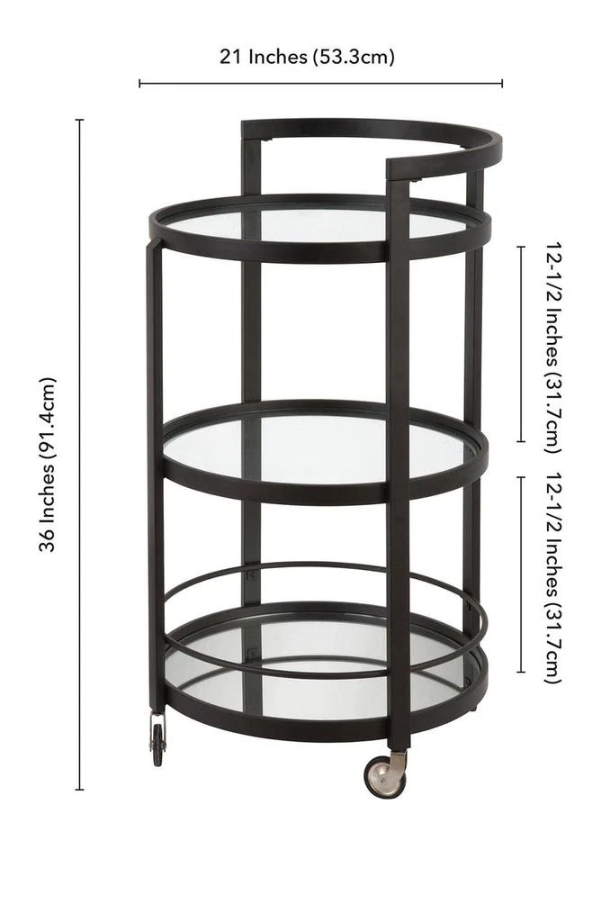 Hause Round Blackened Bronze Bar Cart with Mirrored Shelf 商品