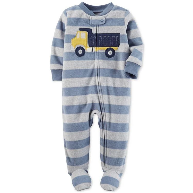 商品Carter's|Striped Construction Truck Fleece Footed Coverall, Baby Boys (0-24 months),价格¥50,第1张图片