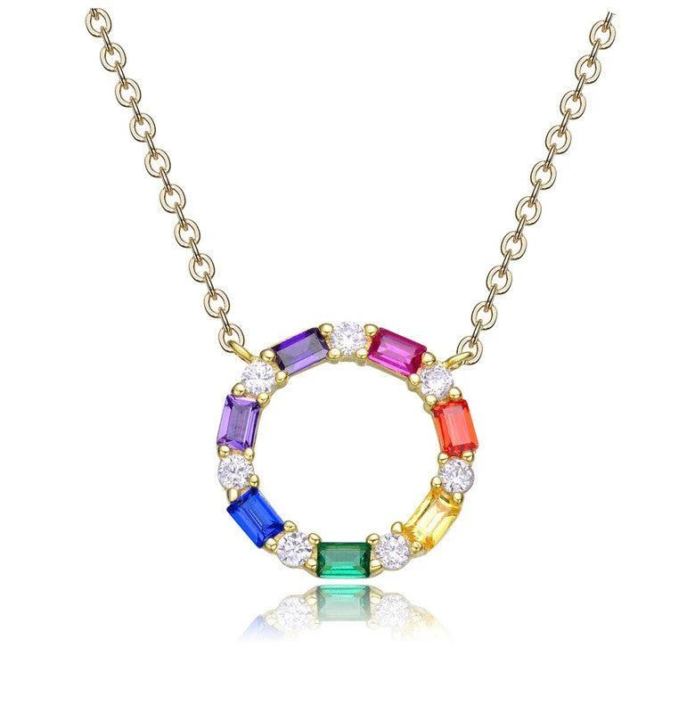 商品GigiGirl|Kids' Sterling Silver White Gold Plated with Rainbow Cubic Zirconia Circle Pendant Necklace,价格¥430,第1张图片