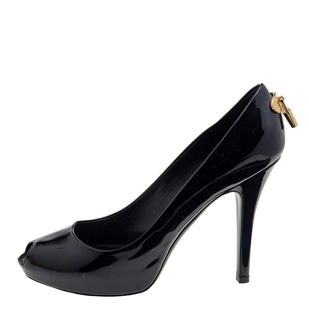 商品[二手商品] Louis Vuitton|Louis Vuitton Black Patent Leather Oh Really! Peep Toe Pumps Size 38.5,价格¥2557,第2张图片详细描述
