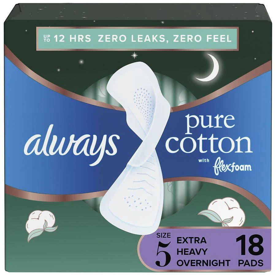 商品Always|Feminine Pads for Women with FlexFoam and Wings No Scent, Size 5, Extra Heavy Overnight Absorbency,价格¥96,第1张图片详细描述