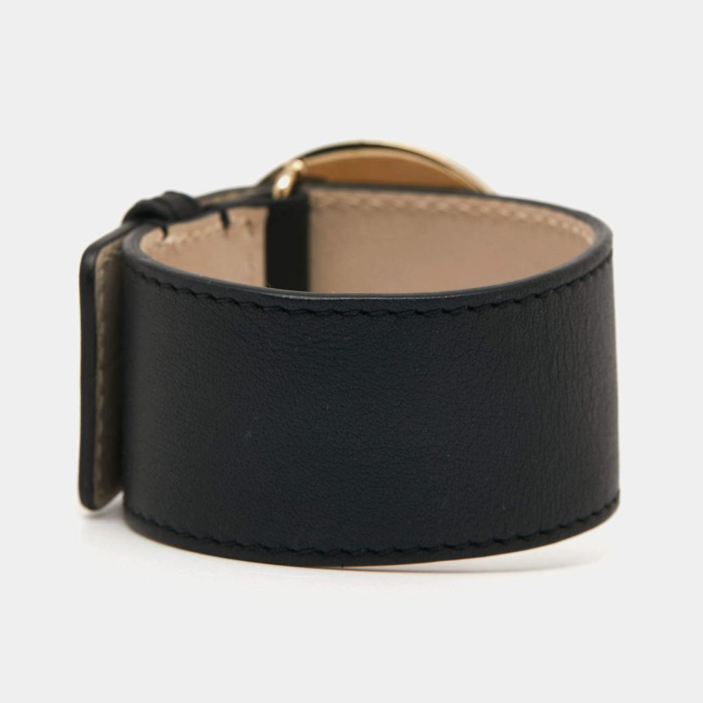 Bvlgari Pale Gold Tone Wrap Black Leather Bracelet商品第3张图片规格展示