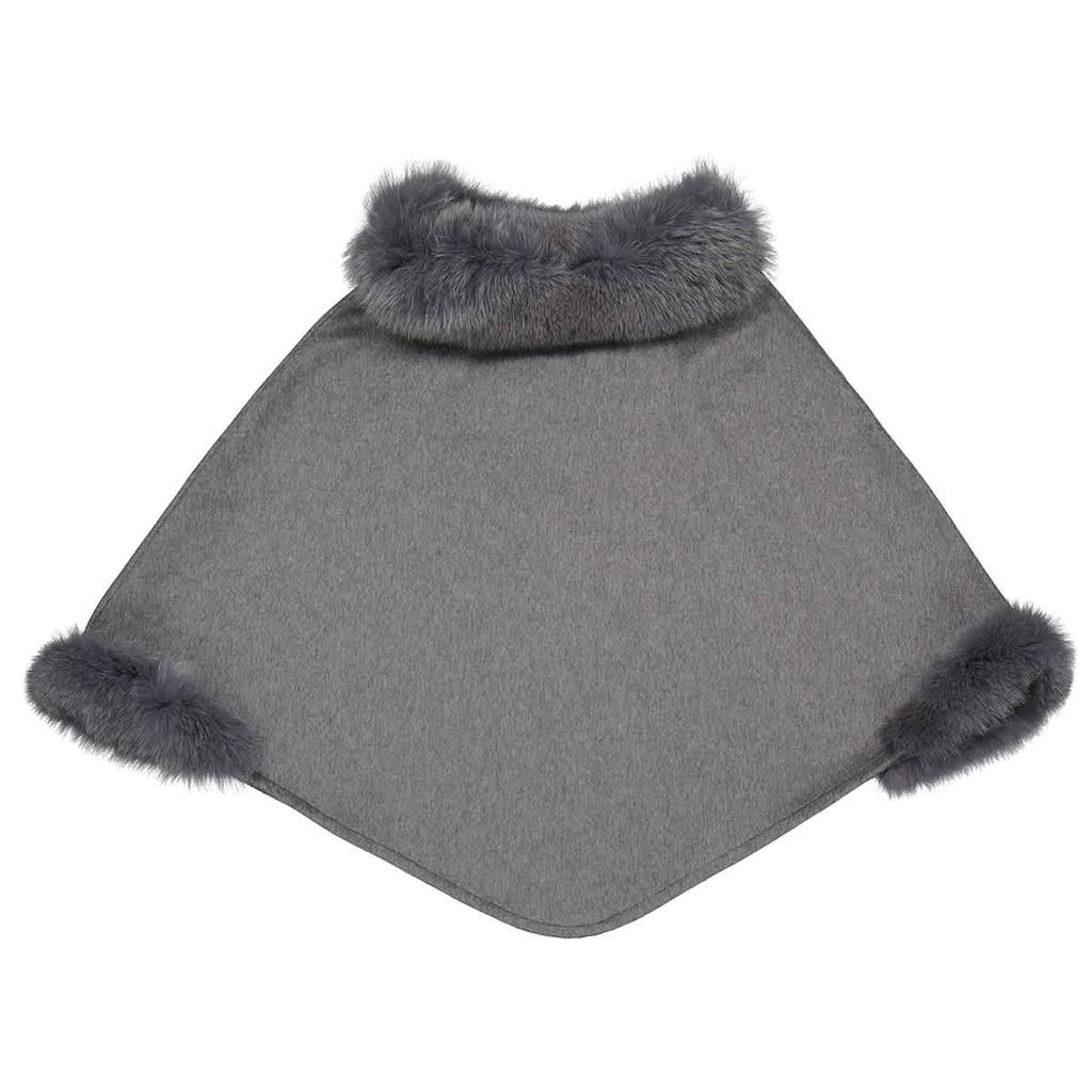 Max Mara Ladies Wskit1 Fox Fur Trim Cashmere Poncho In Medium Grey商品第1张图片规格展示