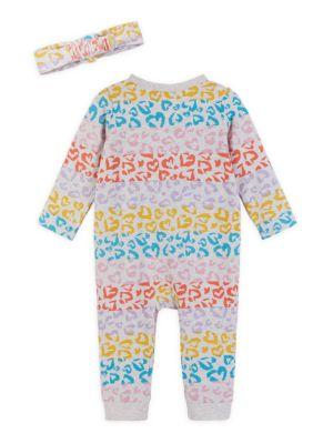 Baby Girl's Multicolor Leopard Print Coverall & Headband Set商品第2张图片规格展示