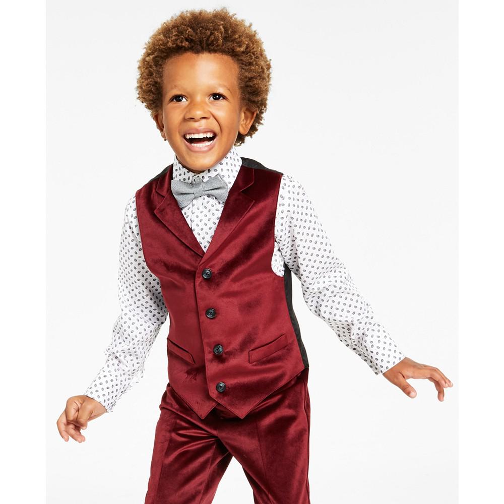 Little Boys 4-Pc. Velvet Vest, Pants, Shirt & Bowtie Set商品第4张图片规格展示