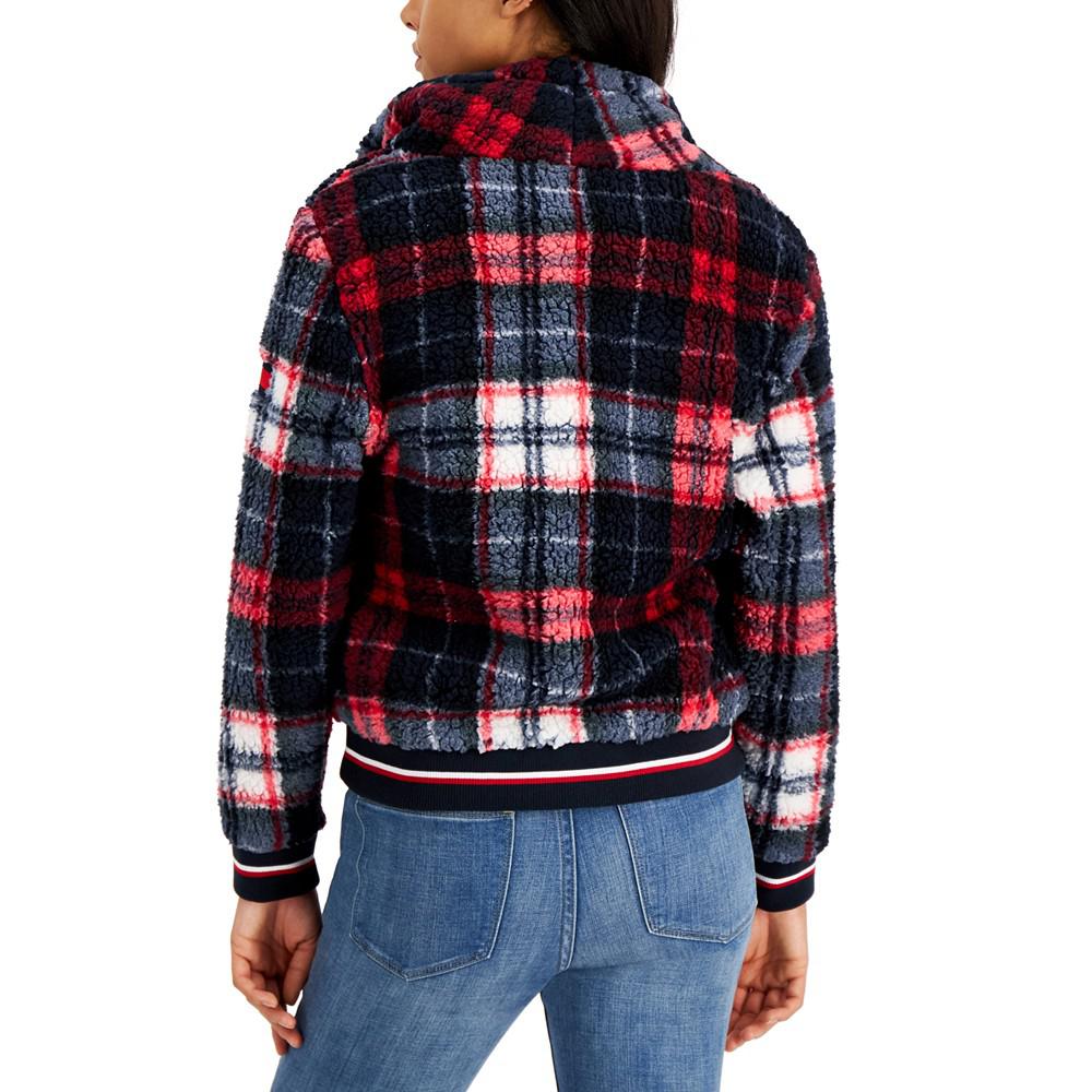 Women's Plaid Zip Sherpa Jacket商品第2张图片规格展示