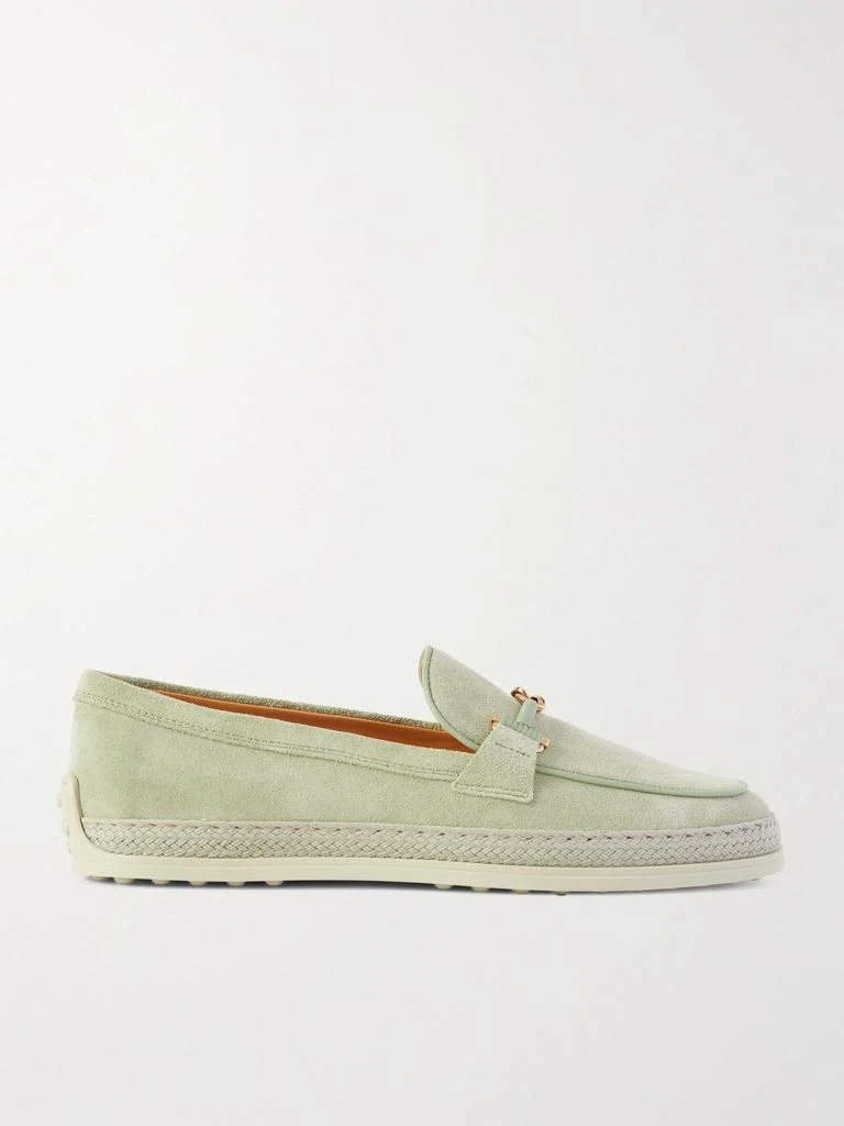 商品Tod's|Gomma 带缀饰皮革拉菲草边饰绒面革乐福鞋  - IT36,价格¥6725,第1张图片