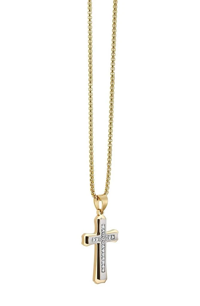 商品English Laundry|Men's Two-Tone Stainless Steel Diamond Embellished Cross Pendant Necklace - 0.10 ctw,价格¥187,第2张图片详细描述