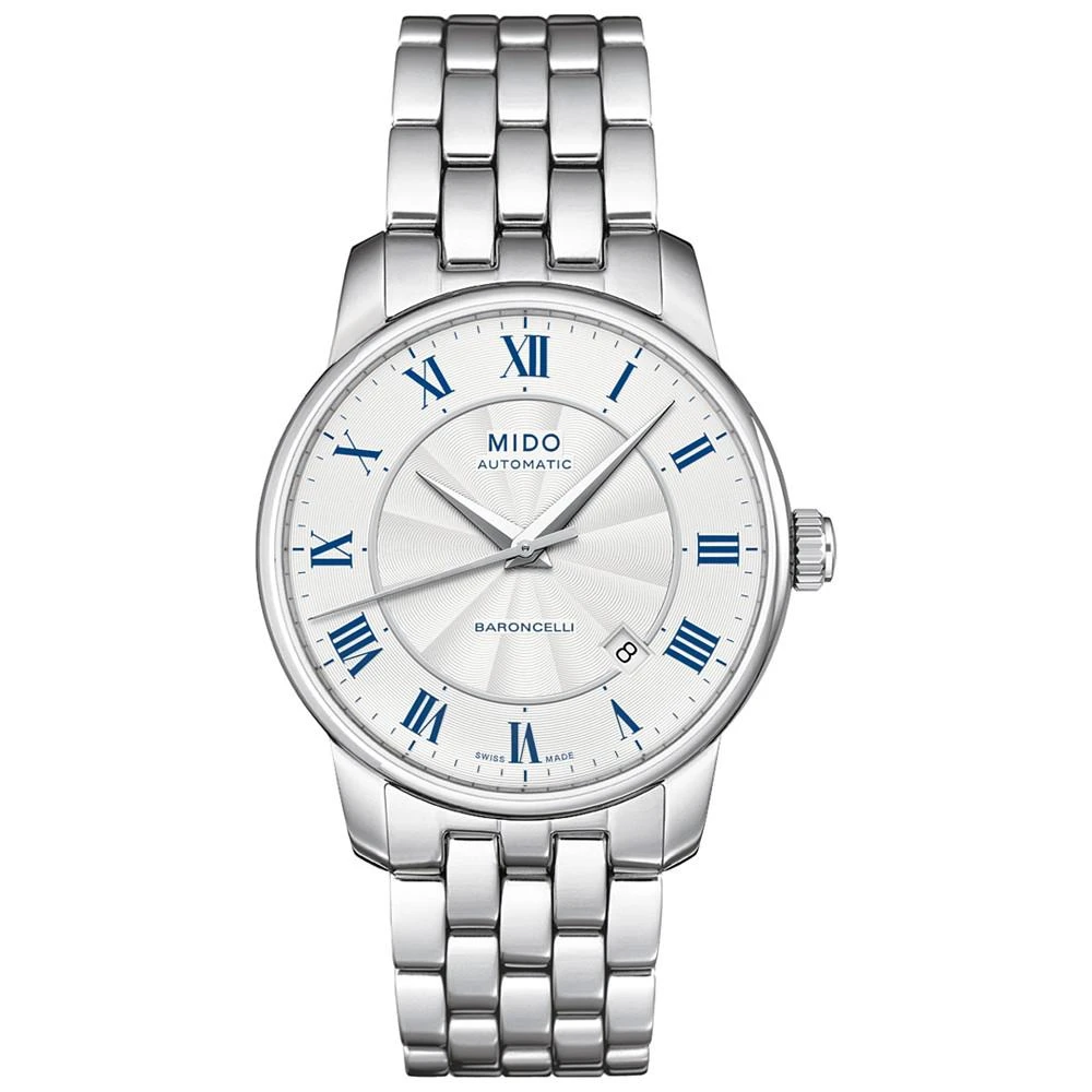 商品MIDO|Men's Swiss Automatic Baroncelli Stainless Steel Bracelet Watch 38mm,价格¥6810,第1张图片