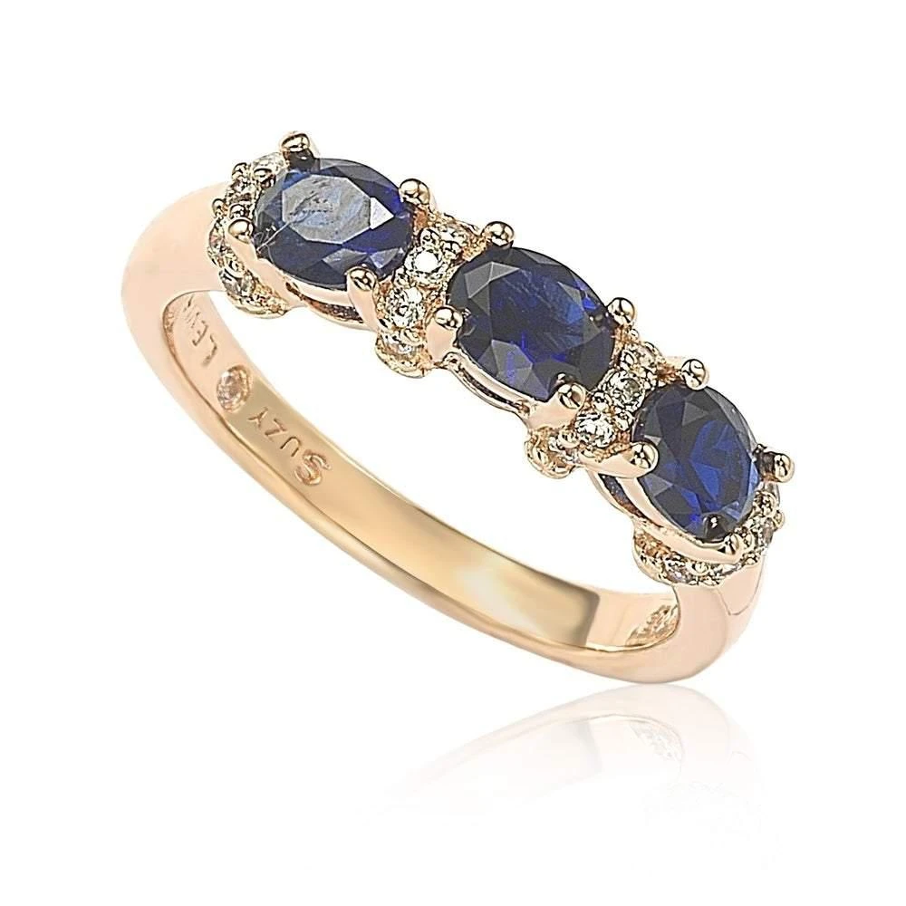商品Suzy Levian|Rose Sterling Silver Natural Blue Sapphire and Diamond Accent Half Band,价格¥3807,第1张图片