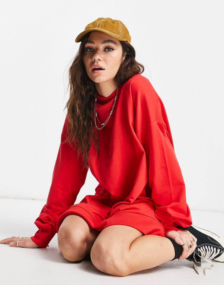 ASOS DESIGN oversized hoodie sweat mini dress in red商品第1张图片规格展示