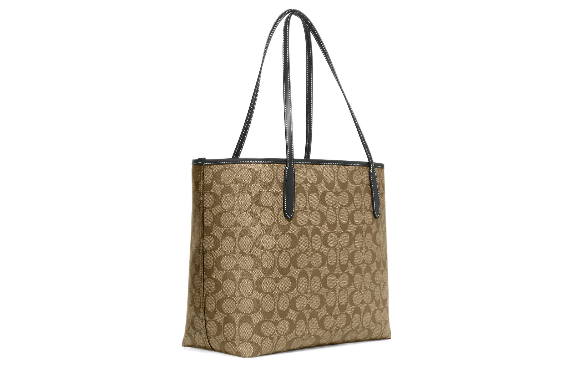 商品[国内直发] Coach|蔻驰 City 33 经典老花满印标志性Logo压印吊饰搭扣开合 人造革 托特包Tote包购物袋单肩手提包 大号 女款 卡其色,价格¥1461,第3张图片详细描述