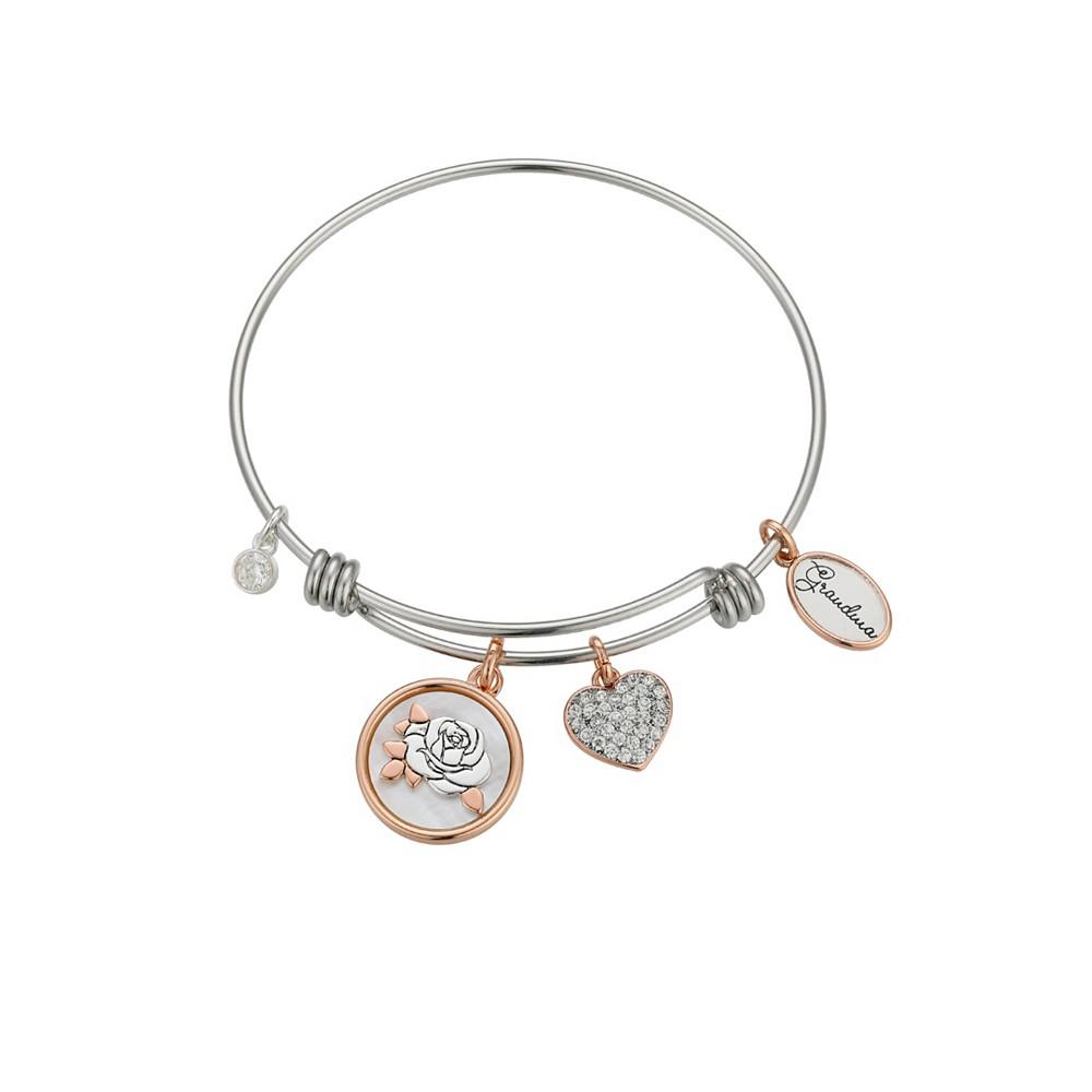 14K Gold Flash-Plated Mother of Pearl Inlay "Grandma" Charms, Stainless Steel Bangle商品第1张图片规格展示