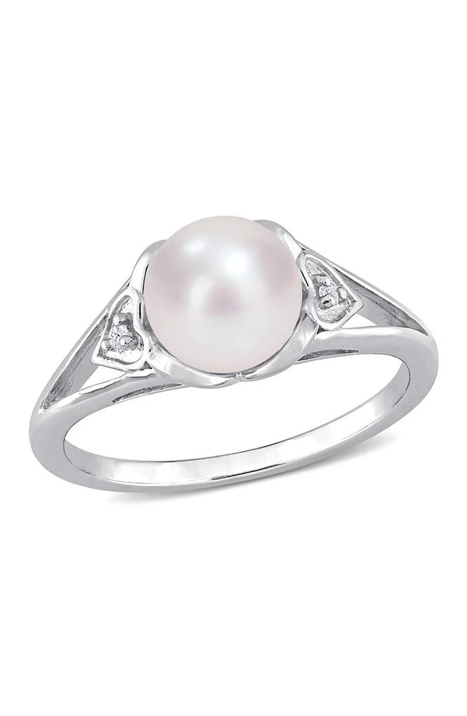 商品DELMAR|Sterling Silver 7–7.5mm Cultured Freshwater Pearl & Diamond Ring - 0.02ct.,价格¥494,第1张图片