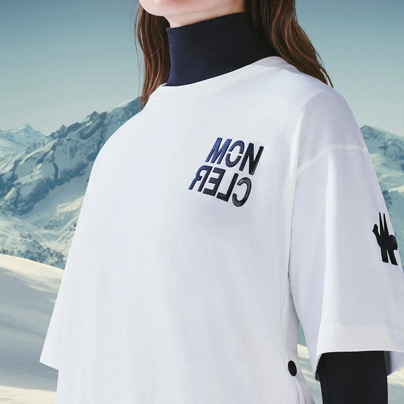 商品Moncler|【预售3-7天】Moncler/蒙克莱 22年秋冬新款 女士雪白色棉质抽绳短袖T恤G20988C0000183927034,价格¥2874,第5张图片详细描述