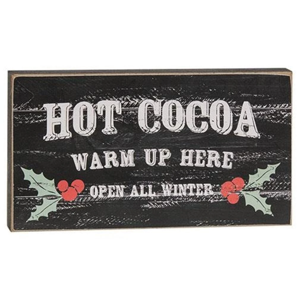 商品HomeGifo|Hot Cocoa Warm Up Here Distressed Wooden Block Sign,价格¥303,第1张图片