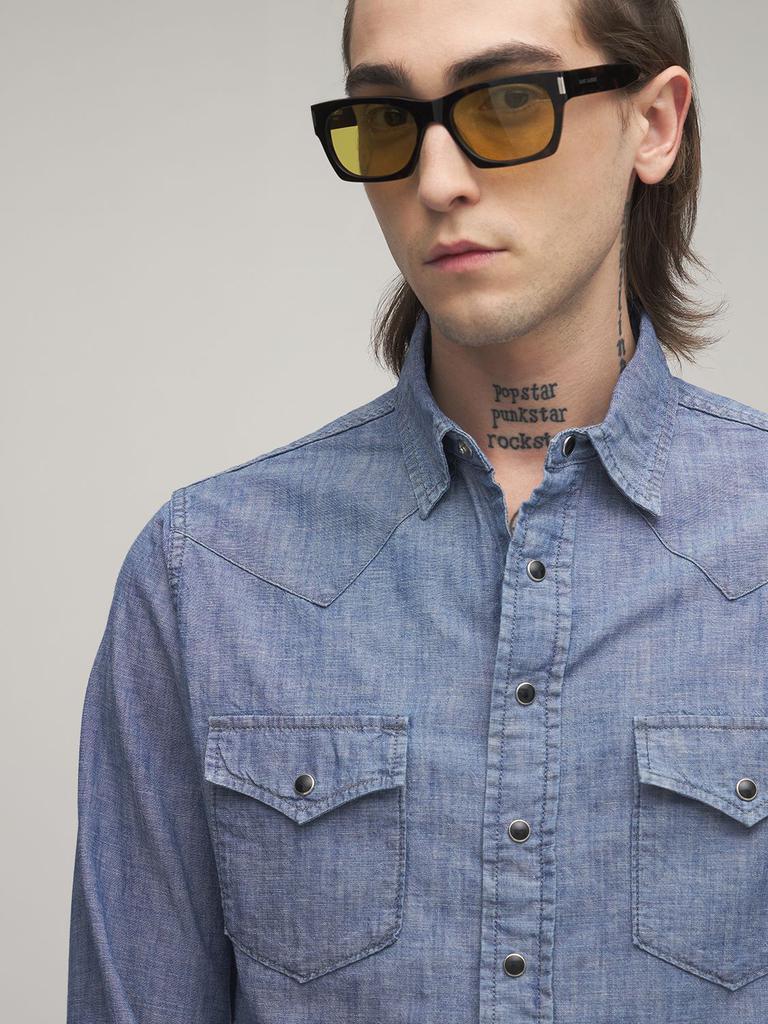 商品Yves Saint Laurent|Classic Western Cotton Linen Denim Shirt,价格¥4317,第4张图片详细描述