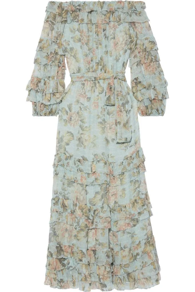 商品Zimmermann|Tempest Ruffle off-the-shoulder tiered floral-print silk-georgette 碎花连衣裙,价格¥4312,第1张图片