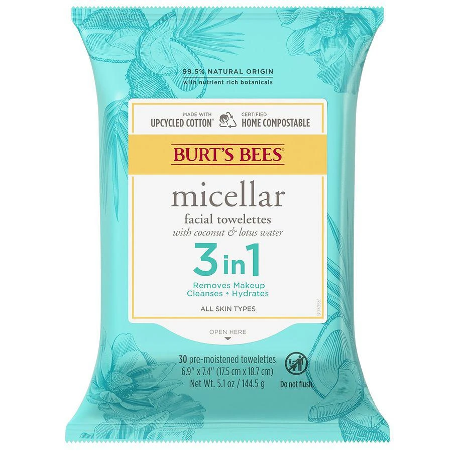 商品Burt's Bees|Micellar Facial Towelettes Coconut & Lotus Water,价格¥47,第1张图片