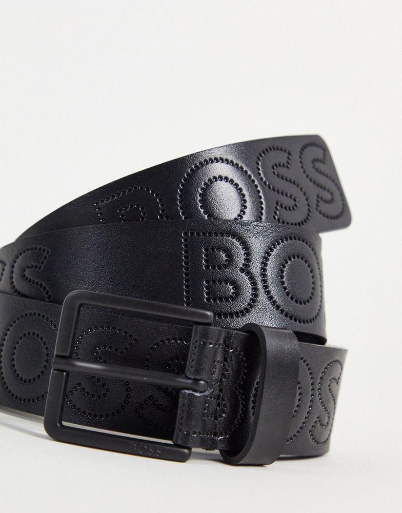 BOSS Ther bold logo leather belt in black商品第2张图片规格展示