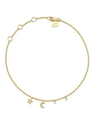 商品Meira T|14K White and Yellow Gold Diamond Moon and Star Ankle Bracelet,价格¥2940,第1张图片