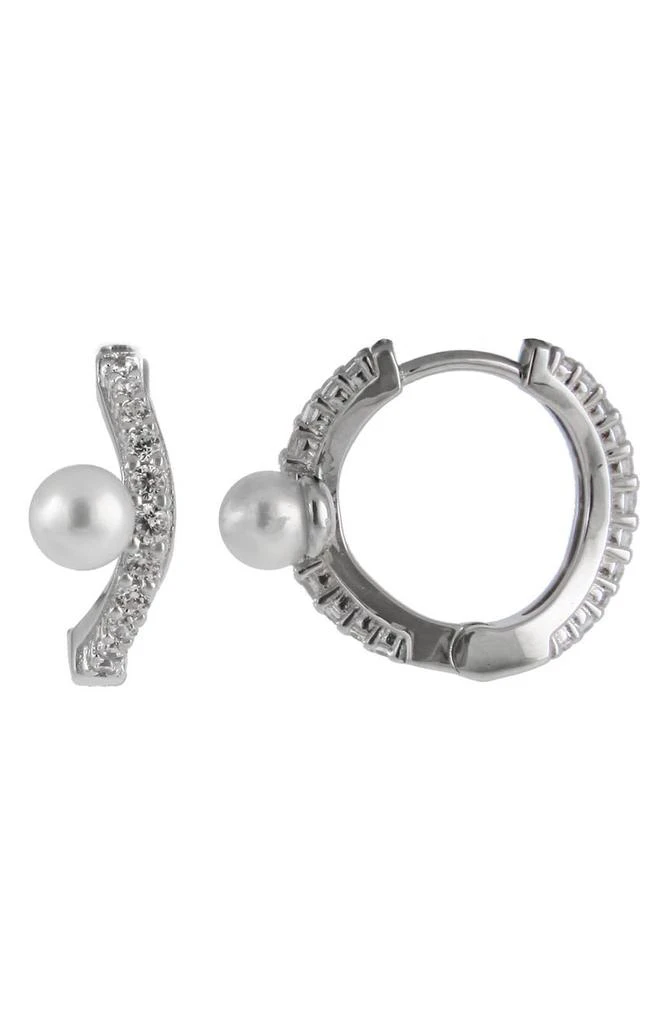 商品Splendid Pearls|Rhodium Plated Sterling Silver CZ 7-8mm Freshwater Pearl Huggie Hoop Earrings,价格¥447,第1张图片