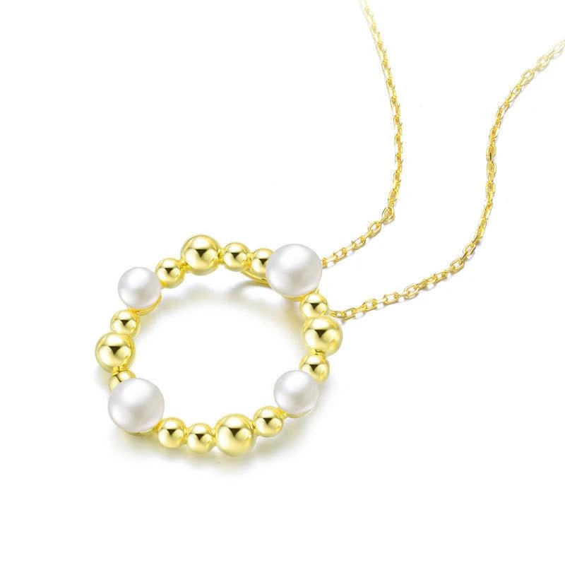 商品Genevive|Sterling Silver 14k Gold Plated 4-5MM freshwater Pearl Round Pendant Necklace,价格¥792,第2张图片详细描述