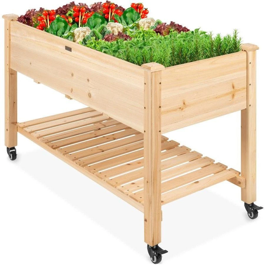 商品QuikFurn|Solid Wood Locking Wheels Raised Mobile Garden Wood Planter Elevated Planter,价格¥1919,第1张图片