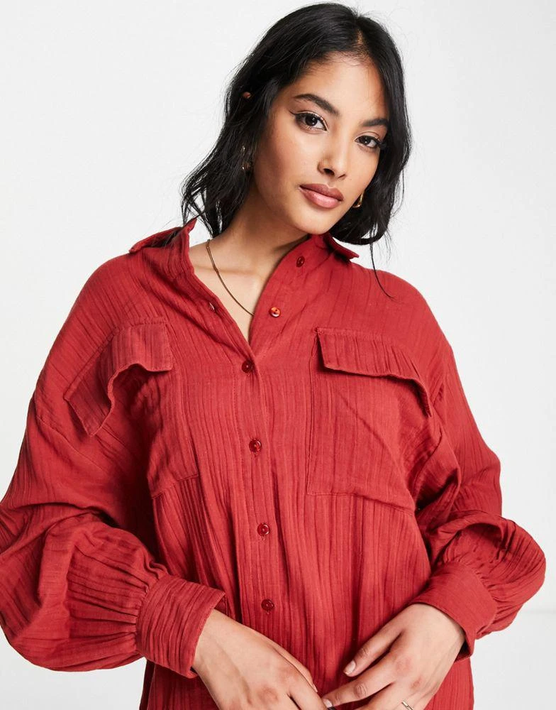 商品ASOS|ASOS DESIGN double cloth oversized mini shirt dress in rust,价格¥303,第3张图片详细描述