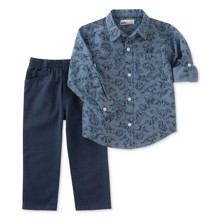 商品KIDS HEADQUARTERS|2-Pc. Cotton Dinosaur-Print Shirt & Pants Set, Baby Boys (0-24 months),价格¥72,第1张图片