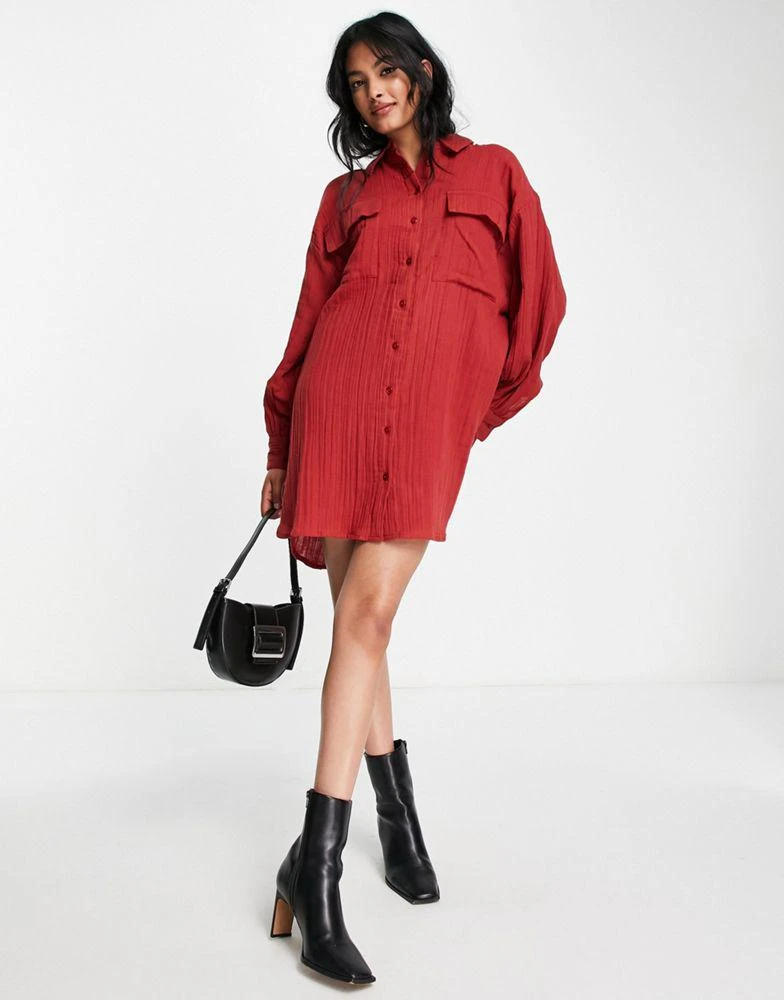 商品ASOS|ASOS DESIGN double cloth oversized mini shirt dress in rust,价格¥303,第4张图片详细描述