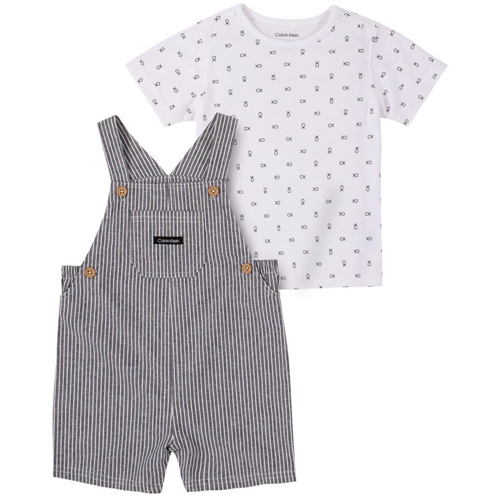 Baby Boys Vertical Stripe Shortall and Logo T-shirt, 2-Piece Set商品第1张图片规格展示