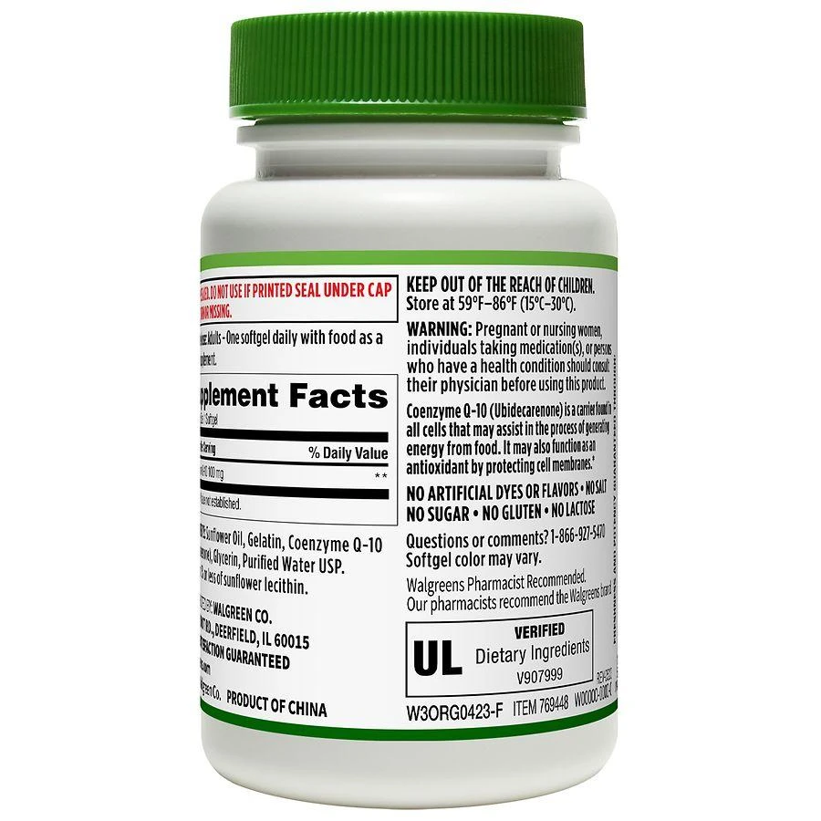 商品Walgreens|CoQ-10 100mg Softgels,价格¥110,第2张图片详细描述