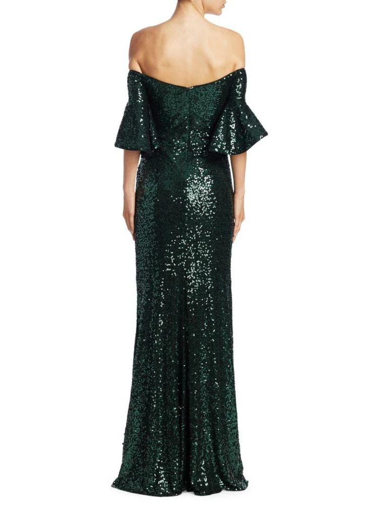 商品Badgley Mischka|Sequin Floor-Length Bell-Sleeve Gown,价格¥2385,第2张图片详细描述