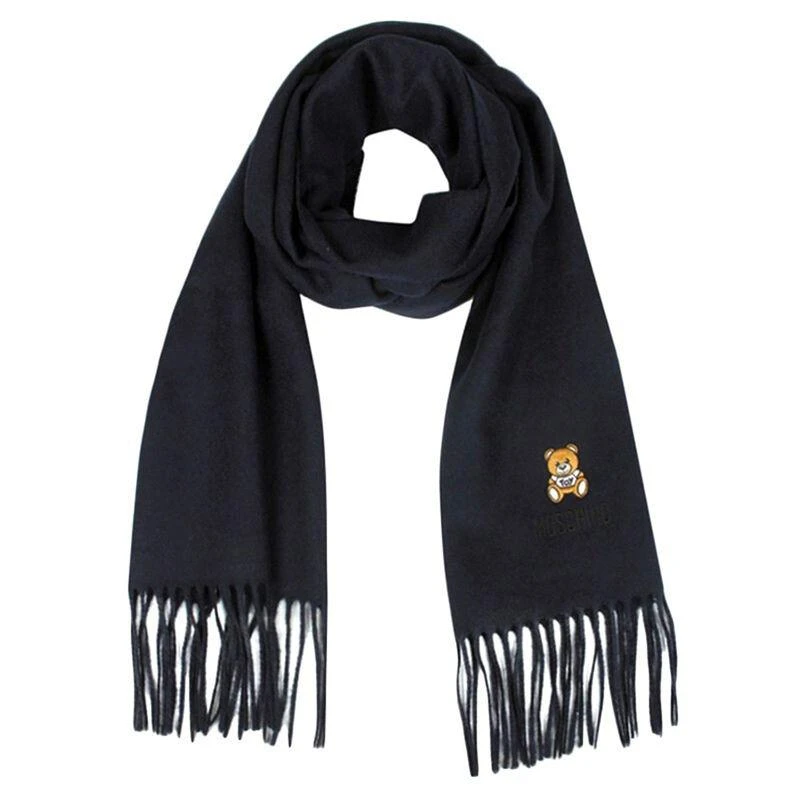 商品Moschino|MOSCHINO 莫斯奇诺 泰迪熊刺绣流苏情侣款羊毛围巾50124,价格¥681,第1张图片
