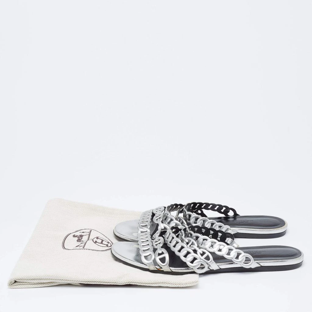 Hermes Silver Leather  D'ancre Chaine Flat Sandals Size 36 商品