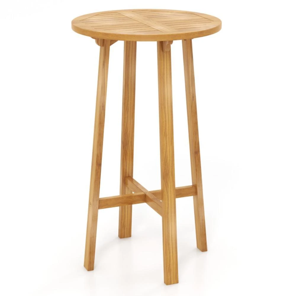 商品Hivvago|24 InchTeak Wood Round Bar Table with Footrest for Indoors Outdoors,价格¥1273,第1张图片