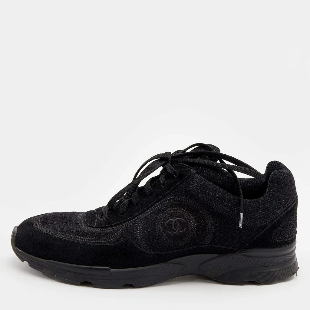 商品[二手商品] Chanel|Chanel Black Suede And Shimmer Fabric CC Low Top Sneakers Size 40.5,价格¥4689,第1张图片