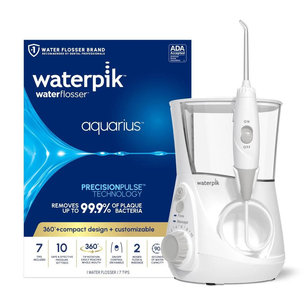 商品Waterpik|Waterpik Aquarius Water Flosser Professional For Teeth, Gums, Braces, Dental Care, Electric Power With 10 Settings, 7 Tips For Multiple Users And Needs, ADA Accepted, White WP-660, Packaging May Vary,价格¥675,第1张图片