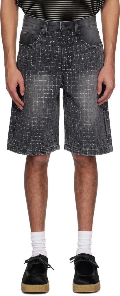 商品Glass Cypress|Black Embroidered Denim Shorts,价格¥2756,第1张图片