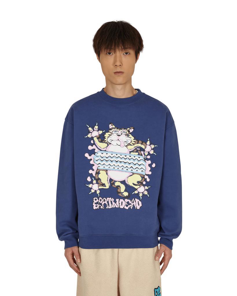 商品Brain Dead|Relaxed Cat Crewneck Sweatshirt Blue,价格¥674,第1张图片
