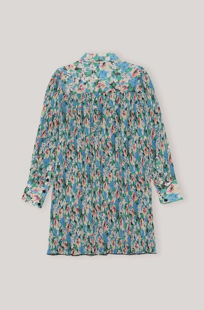 商品Ganni|Pleated Georgette Wide Mini Shirt Dress In Floral Azure Blue,价格¥1269,第2张图片详细描述