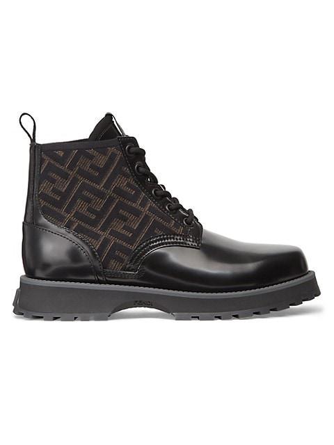 商品Fendi|FF Printed Leather Lace-Up Ankle Boots,价格¥8195,第1张图片