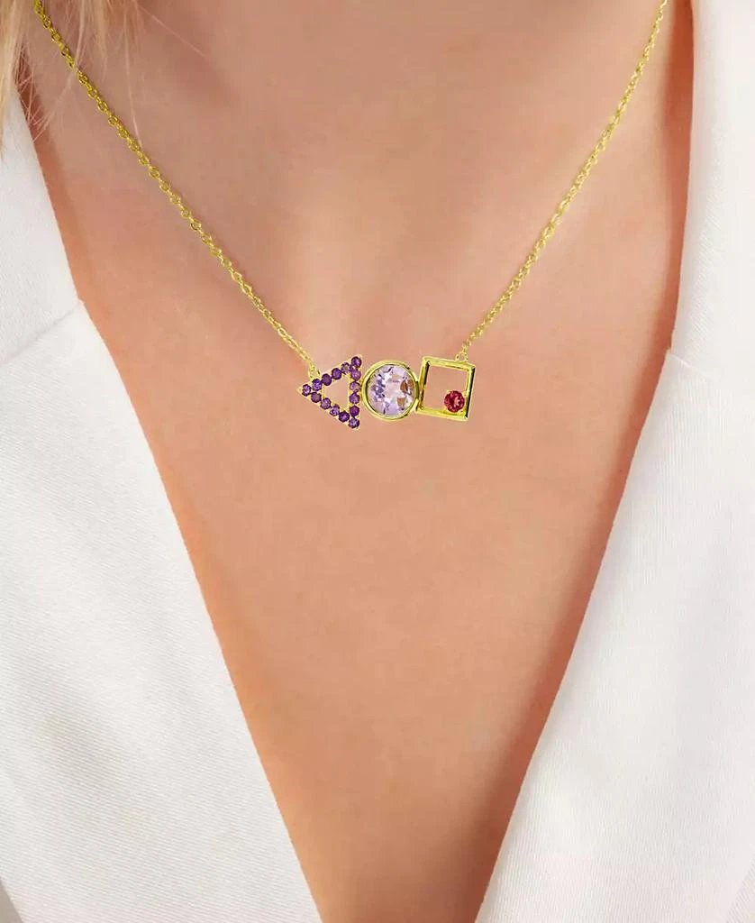 商品Macy's|Multi-Gemstone Geometric Shapes 18" Pendant Necklace (1-5/8 ct. t.w.) in 14k Gold-Plated Sterling Silver,价格¥412,第2张图片详细描述