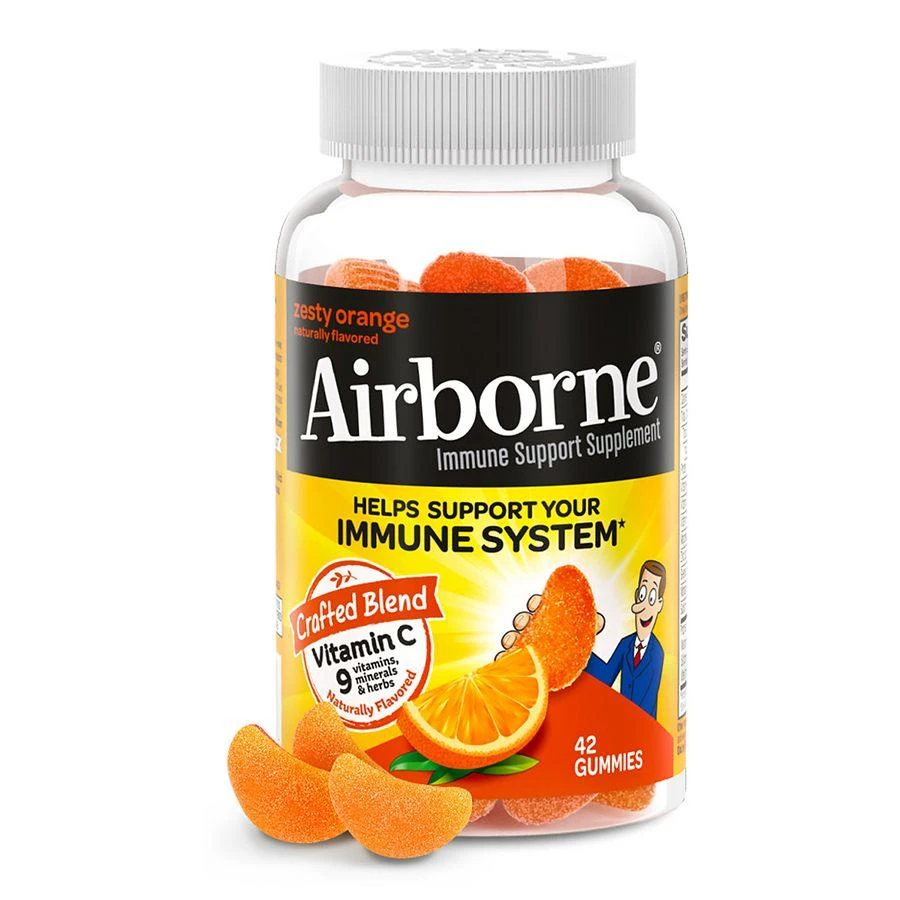 商品Airborne|Vitamin C, E, Zinc, Minerals & Herbs Immune Support Supplement Gummies Orange,价格¥160,第1张图片详细描述