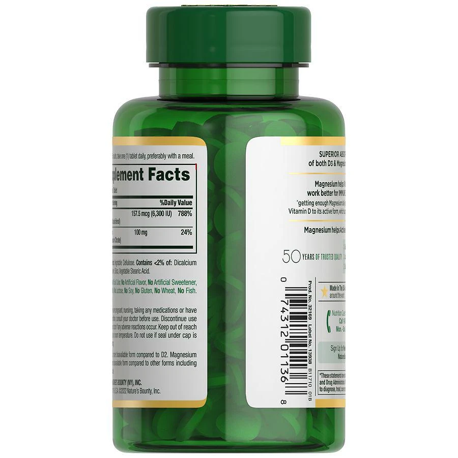 商品Nature's Bounty|Advanced Vitamin D3 + Magnesium Citrate, Immune and Bone Supplement Tablets,价格¥233,第3张图片详细描述