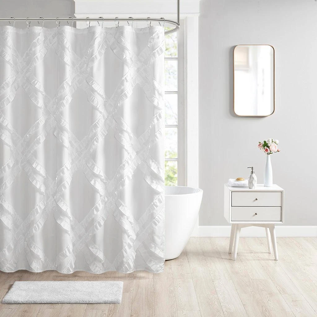 商品Intelligent Design|Kacie Diamond Ruffles Shower Curtain,价格¥265,第1张图片